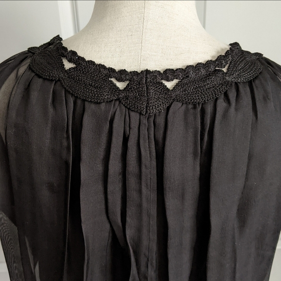 Leon Max Blouse 100% Silk Sleeveless Embroidered Sheer Overlay Lined Black L NWT - Picture 8 of 15